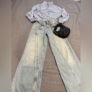 ZARA Wide Leg Double Waistband Jeans | Light Wash